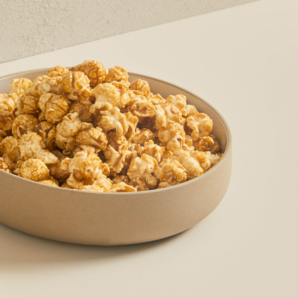 Caramel, Maple, and Fleur de sel Popcorn in a bowl - Maple Products | Bretelles